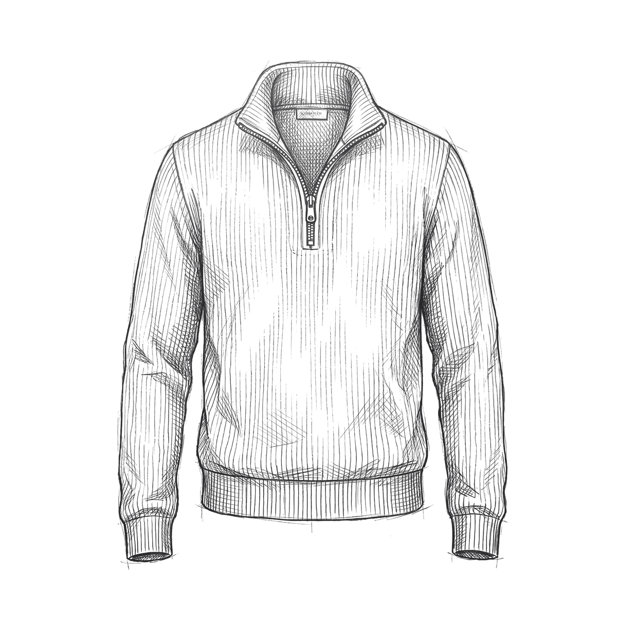 Pencil sketch of a zip-neck knit